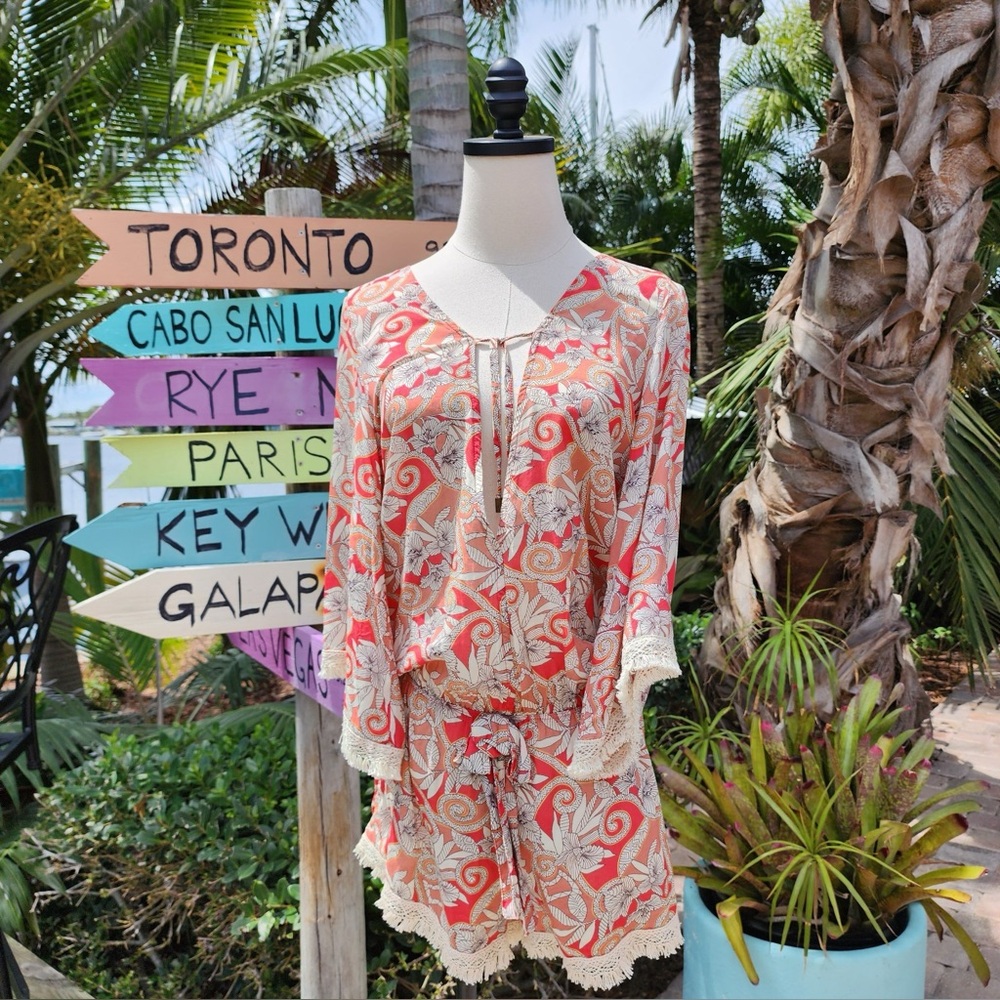 Maaji Vibrant Coral and Cream Romper